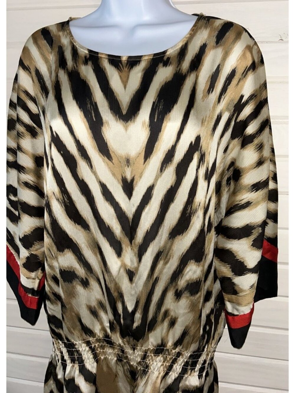 Chicos Sz 2 (LARGE) Smocked Animal Print Tunic Pullover Elasticized Waist EUC